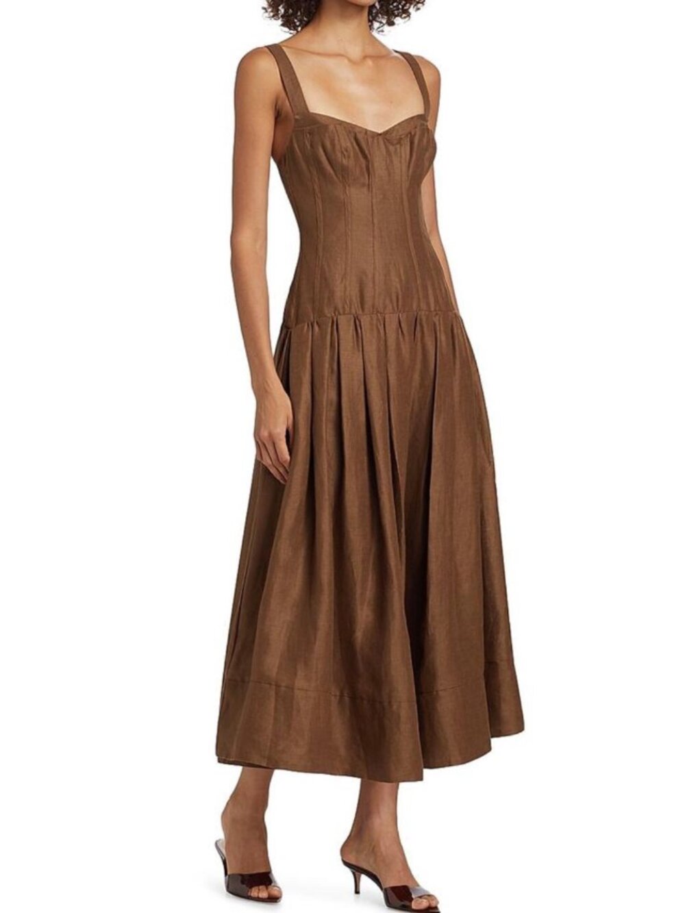 Nicholas Makenna Corset Linen Dress Mocha Size 12 NWT